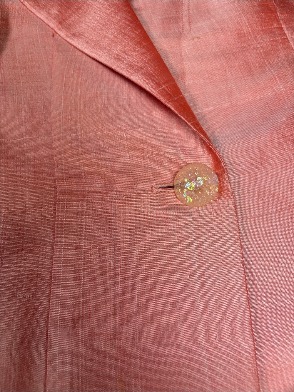Vintage Silk Shantung Two Piece Suit Peach Pink Green Size Med Read Description - Picture 15 of 16